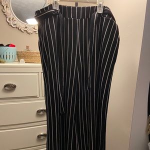 Black and white stripped pants.